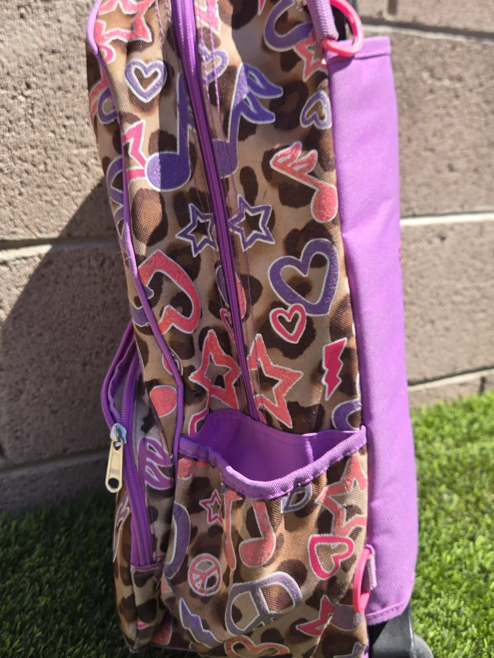 Justice Kids Rolling Backpack with Pink & Purple Hearts